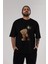 Teddy Bear Born To Be King Ön Baskılı Siyah Oversize T-Shirt Erkek Kadın Bisiklet Yaka 1