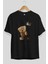 Teddy Bear Born To Be King Ön Baskılı Siyah Oversize T-Shirt Erkek Kadın Bisiklet Yaka 3