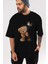 Teddy Bear Born To Be King Ön Baskılı Siyah Oversize T-Shirt Erkek Kadın Bisiklet Yaka 4