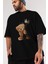 Teddy Bear Born To Be King Ön Baskılı Siyah Oversize T-Shirt Erkek Kadın Bisiklet Yaka 5