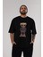 Teddy Bear Tarz Ön Baskılı Siyah Oversize T-Shirt Erkek Kadın Bisiklet Yaka 1