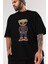 Teddy Bear Tarz Ön Baskılı Siyah Oversize T-Shirt Erkek Kadın Bisiklet Yaka 3