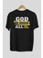 God Is Good Yazılı Arka Baskılı Siyah Oversize T-Shirt Erkek Kadın Bisiklet Yaka 2