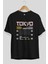 The Metropolitan Tokyo Ön Baskılı Siyah Oversize T-Shirt Erkek Kadın Bisiklet Yaka 2