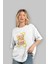 Zero Hug Bear Ön Baskılı Beyaz Oversize T-Shirt Erkek Kadın Bisiklet Yaka 5