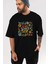 Love Yourself Yazılı Ön Baskılı Siyah Oversize T-Shirt Erkek Kadın Bisiklet Yaka 2
