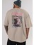 Gintoki Sakata Anime Arka Baskılı Bej Oversize T-Shirt %100 Pamuk Erkek Kadın 5