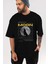 Moon Ön Baskılı Siyah Oversize T-Shirt Erkek Kadın Bisiklet Yaka 1