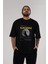 Moon Ön Baskılı Siyah Oversize T-Shirt Erkek Kadın Bisiklet Yaka 2