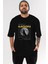 Moon Ön Baskılı Siyah Oversize T-Shirt Erkek Kadın Bisiklet Yaka 4