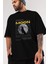 Moon Ön Baskılı Siyah Oversize T-Shirt Erkek Kadın Bisiklet Yaka 5