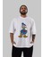 Donald Ön Baskılı Beyaz Oversize T-Shirt Erkek Kadın Bisiklet Yaka 1