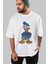 Donald Ön Baskılı Beyaz Oversize T-Shirt Erkek Kadın Bisiklet Yaka 2