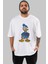 Donald Ön Baskılı Beyaz Oversize T-Shirt Erkek Kadın Bisiklet Yaka 4