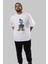 Donald Ön Baskılı Beyaz Oversize T-Shirt Erkek Kadın Bisiklet Yaka 5