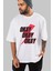 Okay Ön Baskılı Beyaz Oversize T-Shirt Erkek Kadın Bisiklet Yaka 3