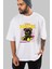 Teddy Bear Trouble Maker Ön Baskılı Beyaz Oversize T-Shirt Erkek Kadın Bisiklet Yaka 1