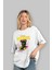 Teddy Bear Trouble Maker Ön Baskılı Beyaz Oversize T-Shirt Erkek Kadın Bisiklet Yaka 3