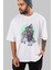 Grim Reaper Riding Ön Baskılı Beyaz Oversize T-Shirt Erkek Kadın Bisiklet Yaka 5