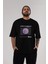Live Is Great Yazılı Ön Baskılı Siyah Oversize T-Shirt Erkek Kadın Bisiklet Yaka 1