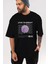 Live Is Great Yazılı Ön Baskılı Siyah Oversize T-Shirt Erkek Kadın Bisiklet Yaka 4