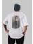 Retro Portre Arka Baskılı Beyaz Oversize T-Shirt Erkek Kadın Bisiklet Yaka 3