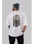 Retro Portre Arka Baskılı Beyaz Oversize T-Shirt Erkek Kadın Bisiklet Yaka 4