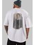 Retro Portre Arka Baskılı Beyaz Oversize T-Shirt Erkek Kadın Bisiklet Yaka 5