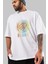 Brooklyn And New York Ön Baskılı Beyaz Oversize T-Shirt Erkek Kadın Bisiklet Yaka 1