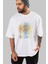 Brooklyn And New York Ön Baskılı Beyaz Oversize T-Shirt Erkek Kadın Bisiklet Yaka 4