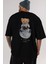 Teddy Bear I Need My Space Arka Baskılı Siyah Erkek Kadın Bisiklet Yaka Oversize T-Shirt 4