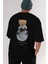 Teddy Bear I Need My Space Arka Baskılı Siyah Erkek Kadın Bisiklet Yaka Oversize T-Shirt 5