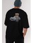 Teddy Bear The Secret Agent Arka Baskılı Siyah Erkek Kadın Bisiklet Yaka Oversize T-Shirt 2