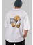 Teddy Bear Superior Arka Baskılı Beyaz Erkek Kadın Bisiklet Yaka Oversize T-Shirt 4