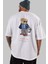 Teddy Bear Move On Arka Baskılı Beyaz Erkek Kadın Bisiklet Yaka Oversize T-Shirt 1