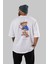 Teddy Bear Play Hard Arka Baskılı Beyaz Erkek Kadın Bisiklet Yaka Oversize T-Shirt 1