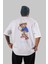 Teddy Bear Play Hard Arka Baskılı Beyaz Erkek Kadın Bisiklet Yaka Oversize T-Shirt 5