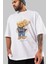 Teddy Bear Lift You Up Ön Baskılı Beyaz Oversize T-Shirt Erkek Kadın Bisiklet Yaka 1
