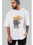 Teddy Bear Lift You Up Ön Baskılı Beyaz Oversize T-Shirt Erkek Kadın Bisiklet Yaka 4