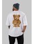 Teddy Bear Censored Arka Baskılı Beyaz Erkek Kadın Bisiklet Yaka Oversize T-Shirt 2