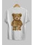 Teddy Bear Censored Arka Baskılı Beyaz Erkek Kadın Bisiklet Yaka Oversize T-Shirt 3
