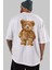 Teddy Bear Censored Arka Baskılı Beyaz Erkek Kadın Bisiklet Yaka Oversize T-Shirt 4