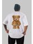 Teddy Bear Censored Arka Baskılı Beyaz Erkek Kadın Bisiklet Yaka Oversize T-Shirt 5