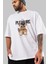 Teddy Bear The Pleasure Ön Baskılı Beyaz Oversize T-Shirt Erkek Kadın Bisiklet Yaka 5