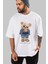 Teddy Bear Born With Style Ön Baskılı Beyaz Oversize T-Shirt Erkek Kadın Bisiklet Yaka 1