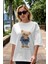 Teddy Bear Born With Style Ön Baskılı Beyaz Oversize T-Shirt Erkek Kadın Bisiklet Yaka 3