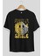 Smile Yazılı Ön Baskılı Siyah Oversize T-Shirt Erkek Kadın Bisiklet Yaka 1