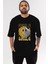 Smile Yazılı Ön Baskılı Siyah Oversize T-Shirt Erkek Kadın Bisiklet Yaka 3