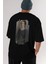 Retro Portre Arka Baskılı Siyah Oversize T-Shirt Erkek Kadın Bisiklet Yaka 3