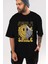 Smile Yazılı Ön Baskılı Siyah Oversize T-Shirt Erkek Kadın Bisiklet Yaka 5